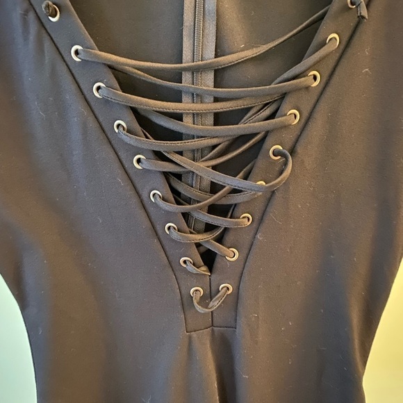 Women’s black long sleeve midi dress with lace up detail - Picture 2 of 4